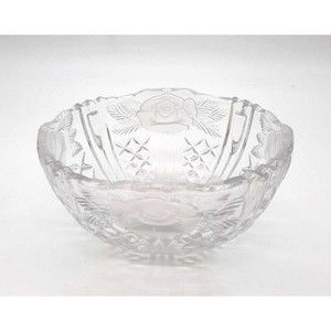 Vintage Anna Hutte Germany Clear Crystal Glass Bowl Etched Frosted Roses